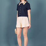 Knitted Collar Button Up Top