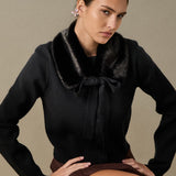Faux Fur Collar Knit Cardigan