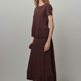 Fringe Hem Knit Midi Skirt