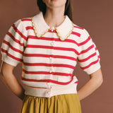 Striped Puff Sleeve Knit Cardigan