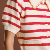 Striped Puff Sleeve Knit Cardigan