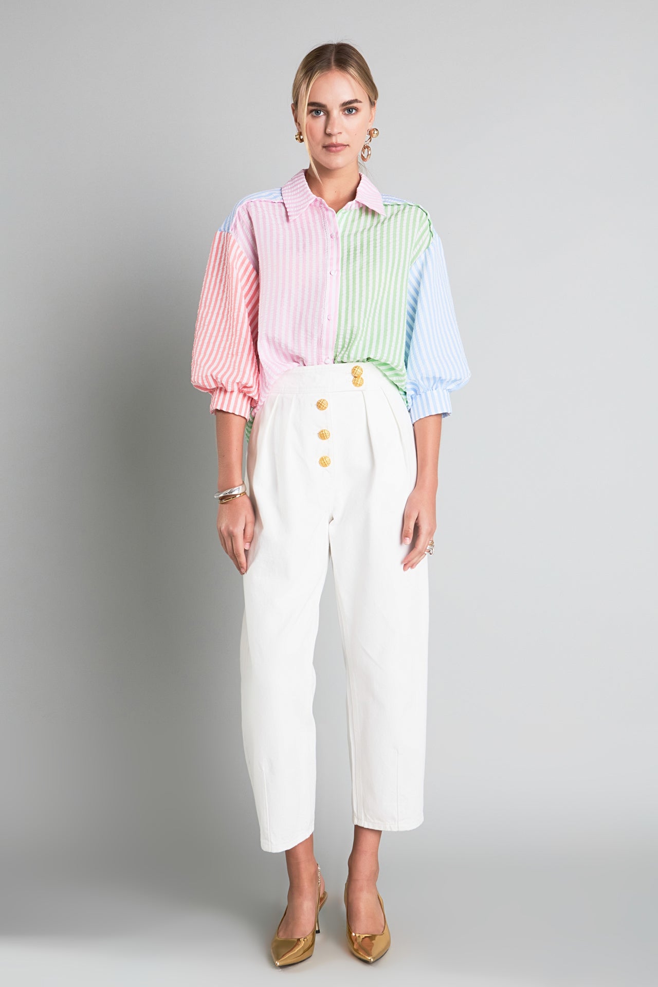 Seersucker Striped Colorblock Shirt – English Factory