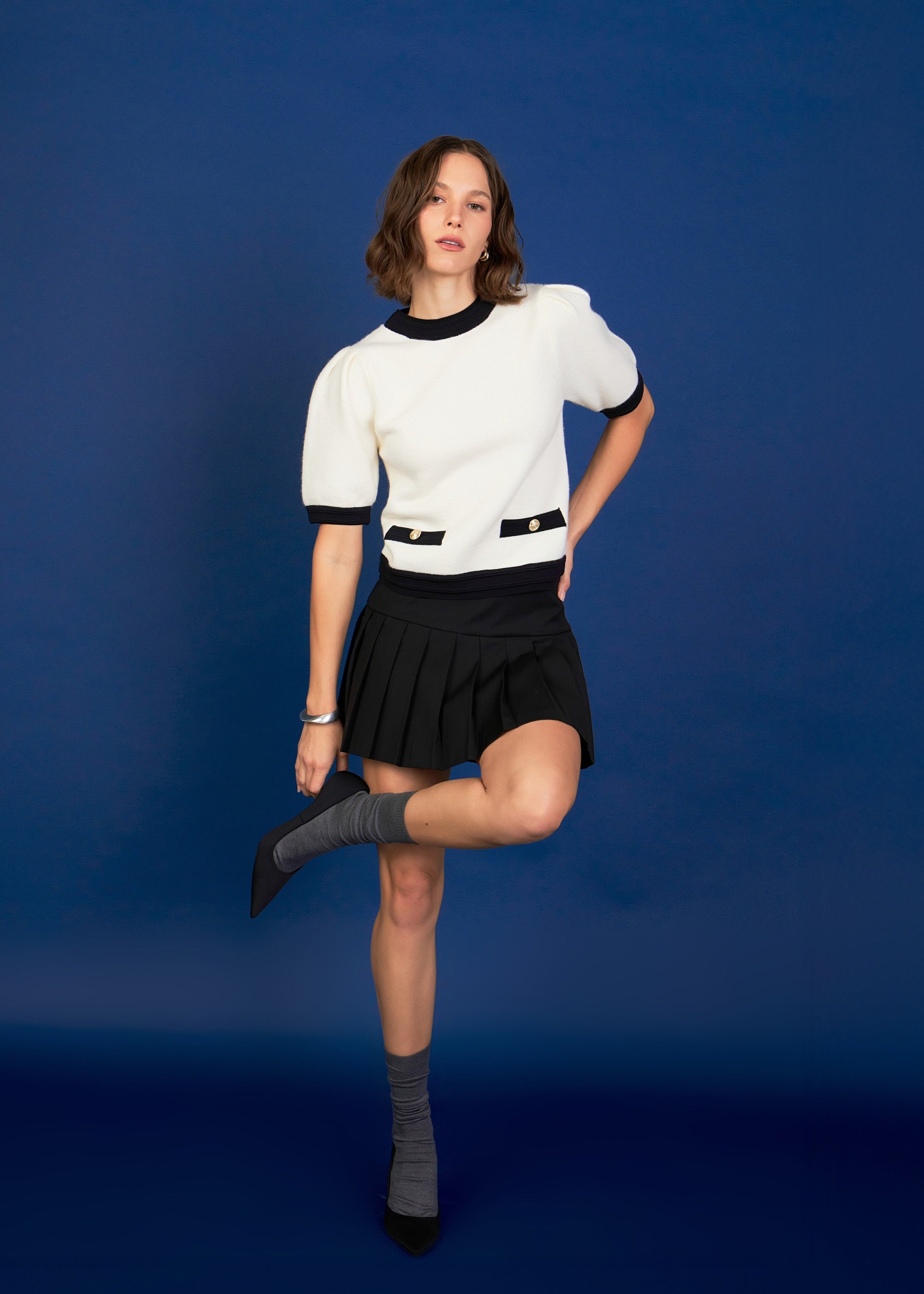 Combo Puff Sleeves Knit - English Factory