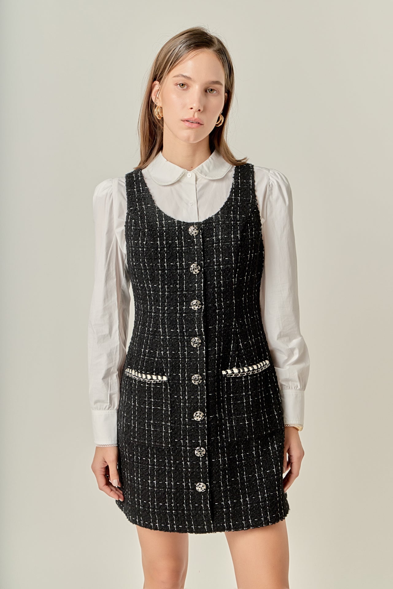Tweed Sleeveless Mini Dress – English Factory