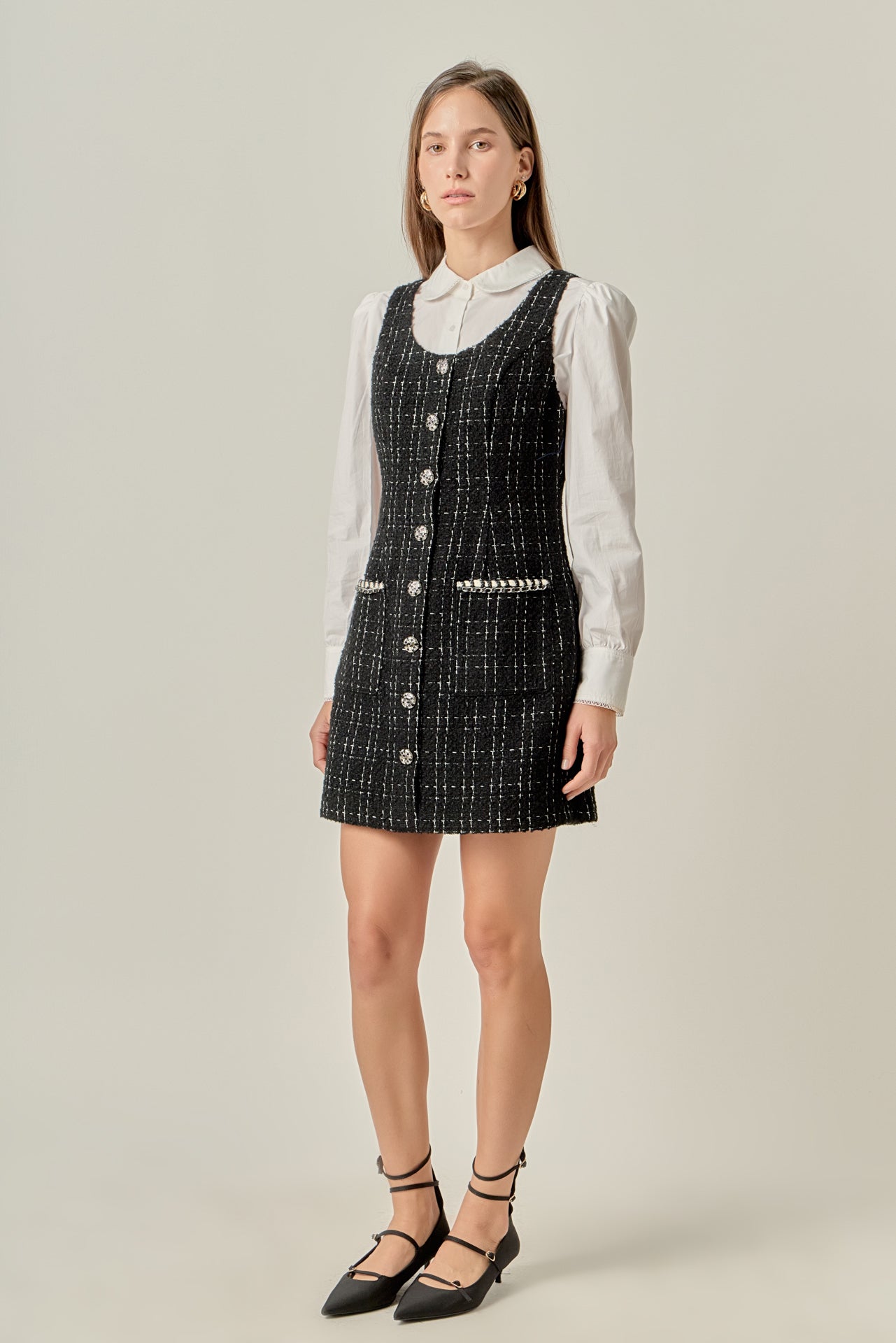 Tweed Sleeveless Mini Dress – English Factory