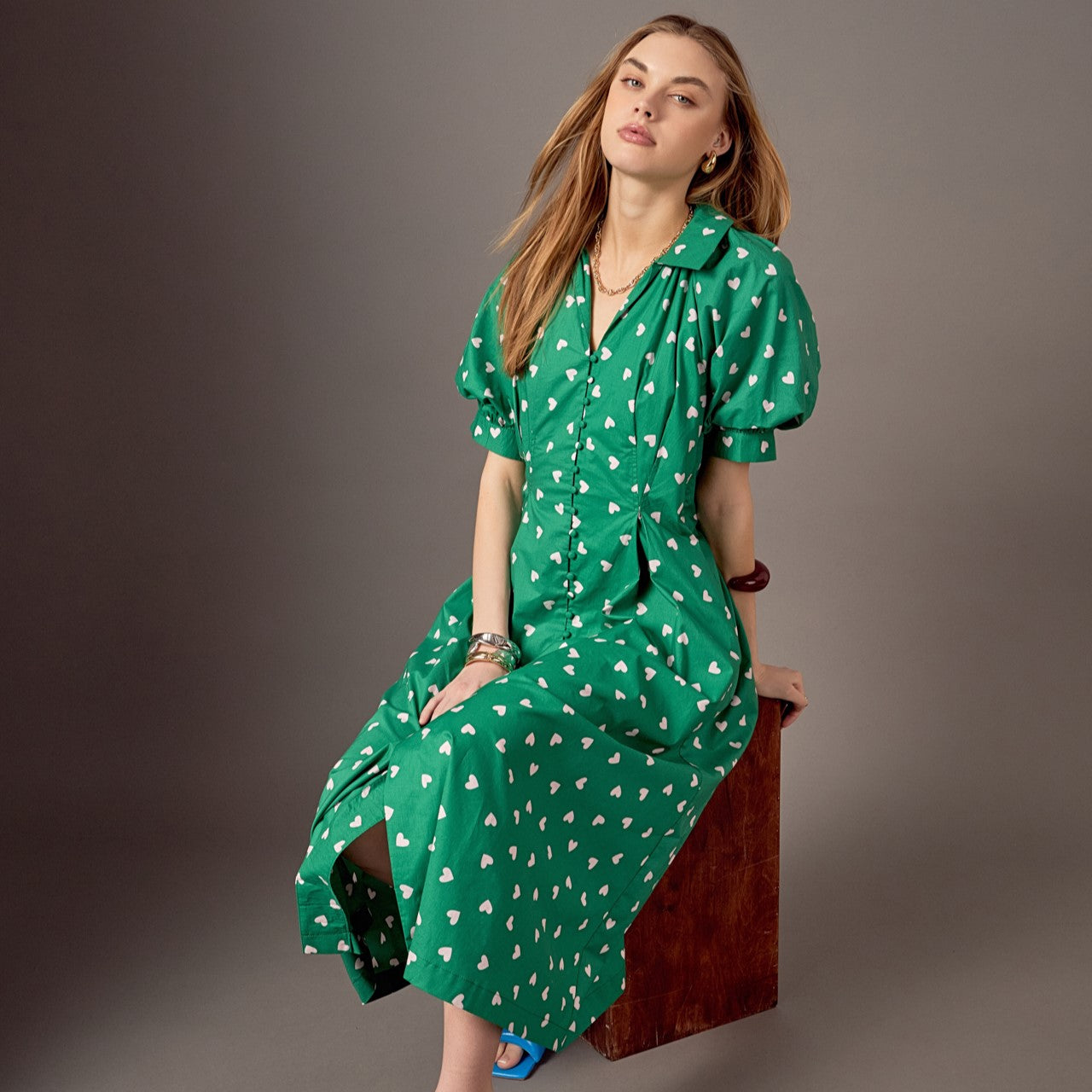 Lovelyn Heart Print Midi Dress