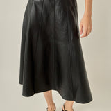 Flare Faux Leather Midi Skirt