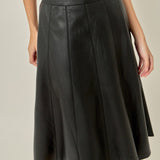 Flare Faux Leather Midi Skirt