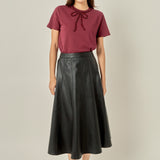 Flare Faux Leather Midi Skirt