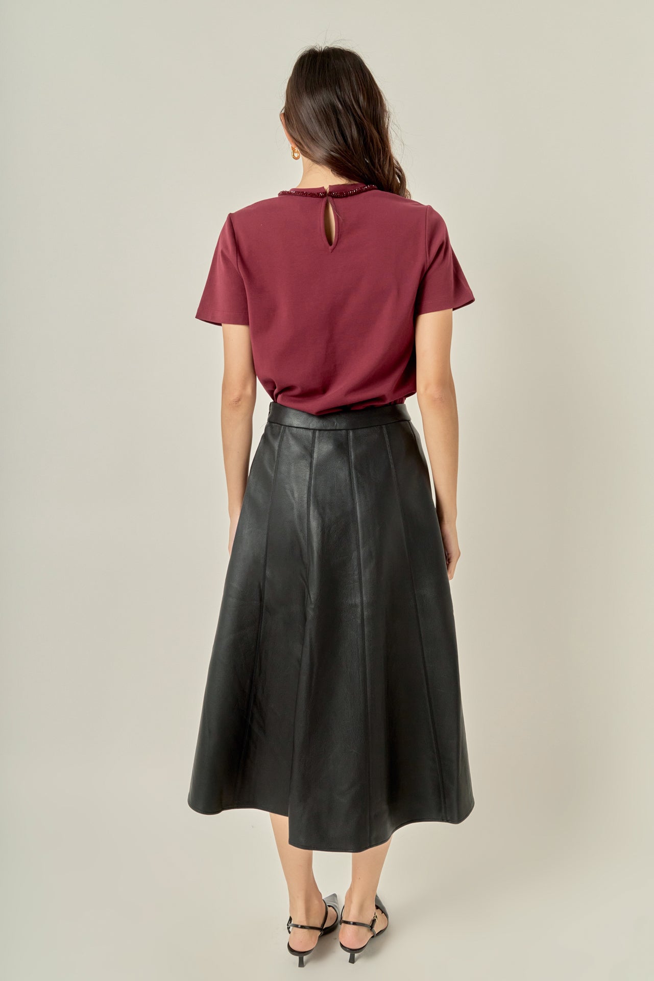 Flare Faux Leather Midi Skirt – English Factory