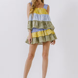 Paisley Colorblock Ruffled Mini Skirt