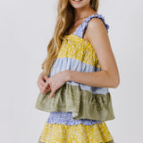 Paisley Colorblock Ruffled Mini Skirt