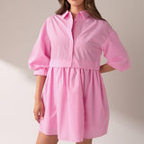 Stripe Puff Sleeve Shirt Dress