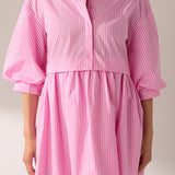 Stripe Puff Sleeve Shirt Dress