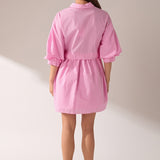 Stripe Puff Sleeve Shirt Dress