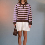 Pleated Hem Polo Knit Mini Dress