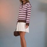 Pleated Hem Polo Knit Mini Dress