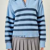 Whipstitch Striped Polo Sweater