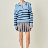 Whipstitch Striped Polo Sweater