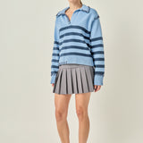 Whipstitch Striped Polo Sweater