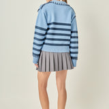 Whipstitch Striped Polo Sweater