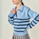 Whipstitch Striped Polo Sweater