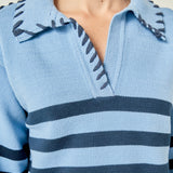 Whipstitch Striped Polo Sweater
