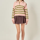 Whipstitch Striped Polo Sweater