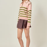 Whipstitch Striped Polo Sweater