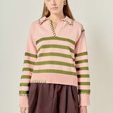 Whipstitch Striped Polo Sweater