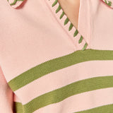 Whipstitch Striped Polo Sweater