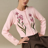 Floral Embroidered Knit Cardigan
