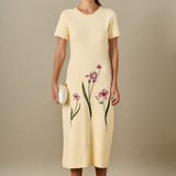 Floral Embroidered Knit Midi Dress