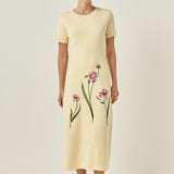 Floral Embroidered Knit Midi Dress