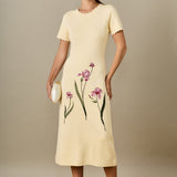 Floral Embroidered Knit Midi Dress