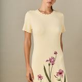Floral Embroidered Knit Midi Dress