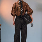 Pinstripe Balloon Sleeve Shirt