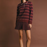 Striped Polo Knit Long Sleeve Top