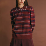 Striped Polo Knit Long Sleeve Top