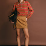 Striped Polo Knit Long Sleeve Top