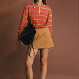 Striped Polo Knit Long Sleeve Top