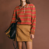 Striped Polo Knit Long Sleeve Top