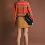 Striped Polo Knit Long Sleeve Top