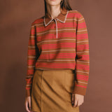 Striped Polo Knit Long Sleeve Top