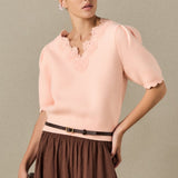 V-Neck Lace Knit Top
