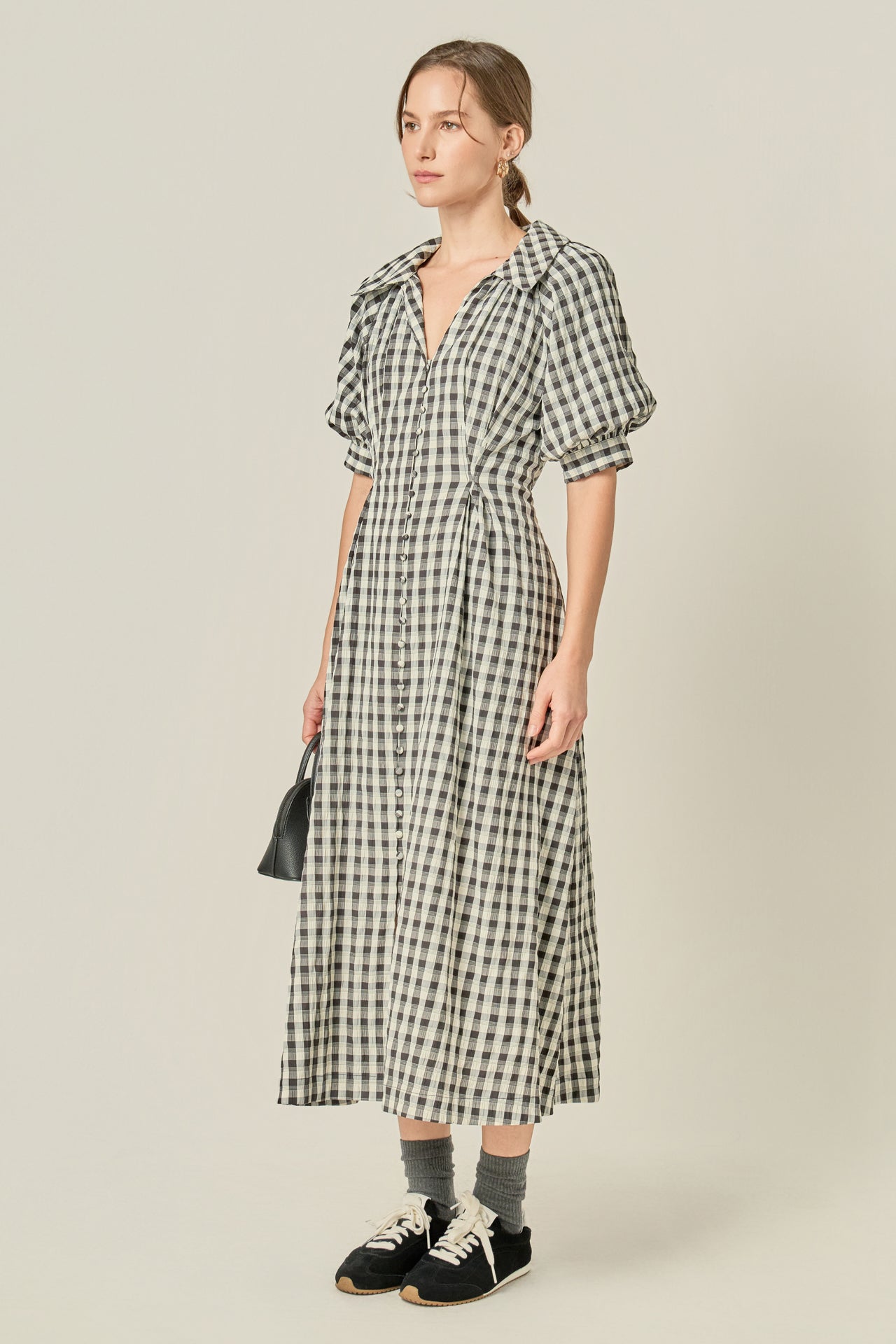 English Factory - Gingham Puff Sleeve Dress Black / L English Factory - Gingham Puff Sleeve Dress Black / L