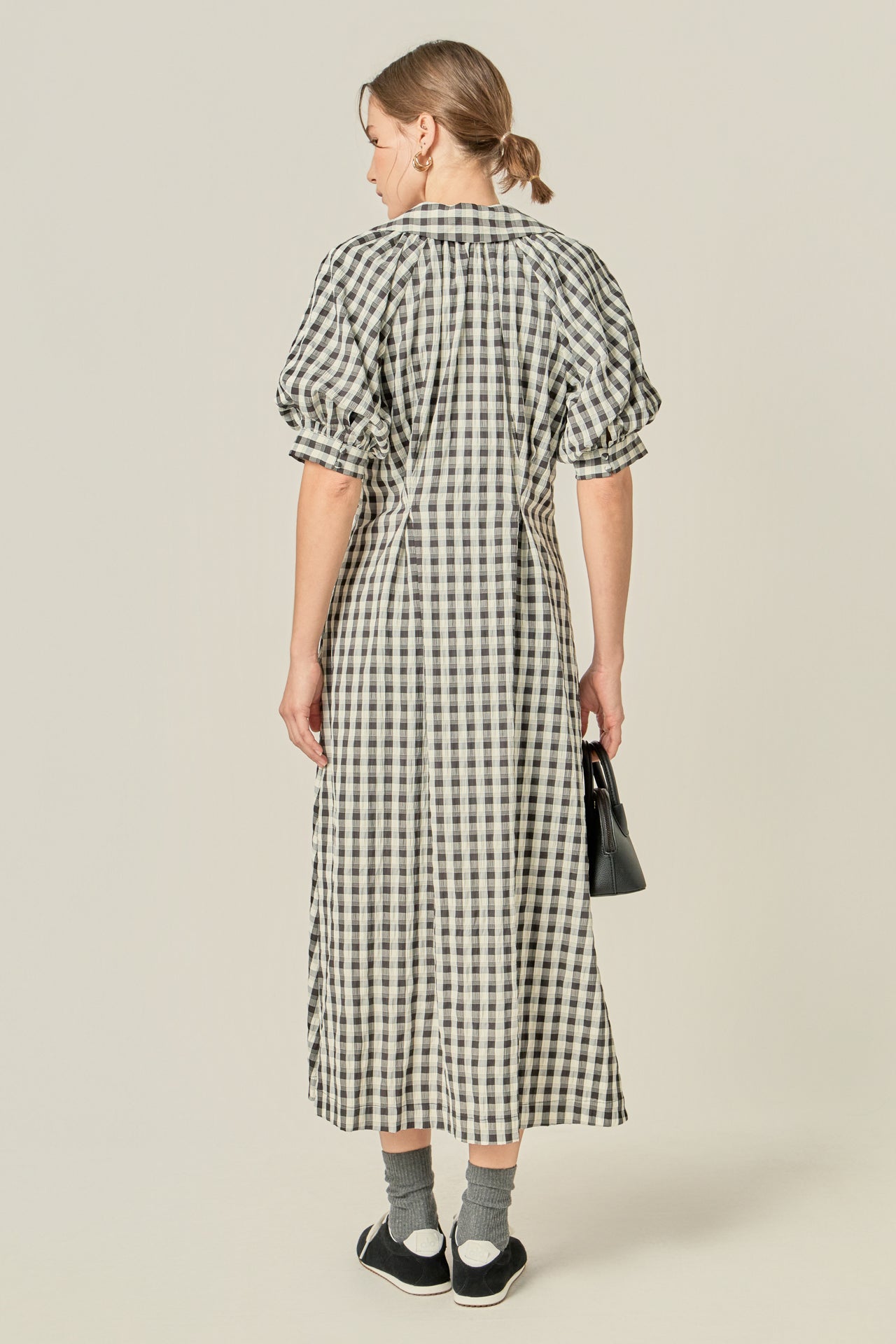 English Factory - Gingham Puff Sleeve Dress Black / L English Factory - Gingham Puff Sleeve Dress Black / L