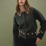 Collar Detail Embroidered Cardigan