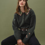 Collar Detail Embroidered Cardigan
