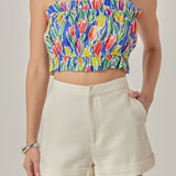 Floral Print Ruffled Cropped Top